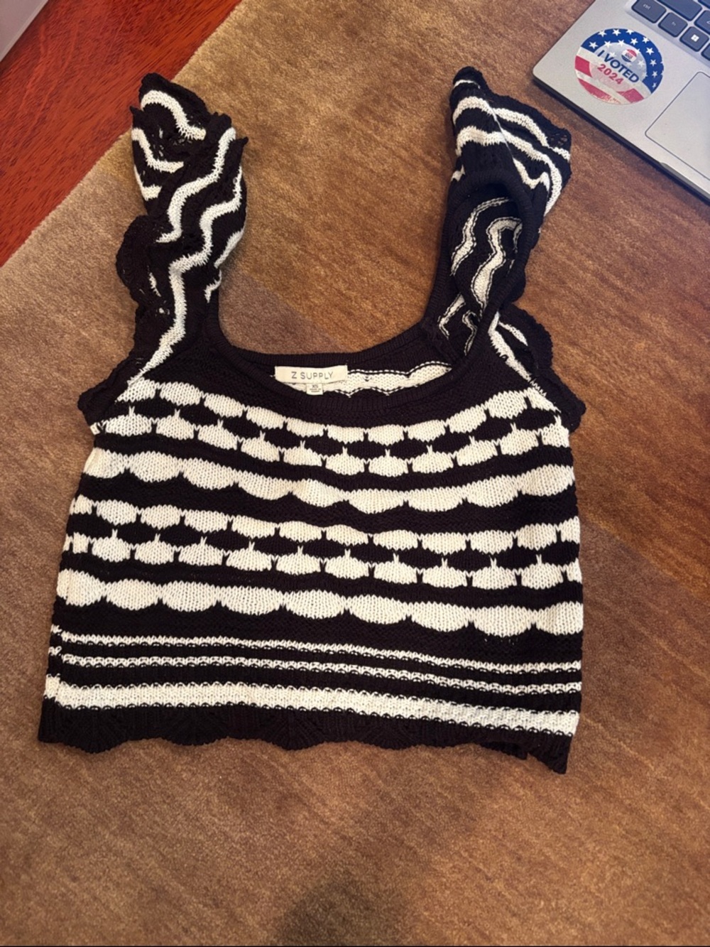 Z Supply Black & White Striped Knit Ruffle Tank